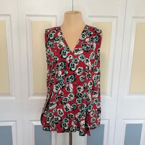 Marni Red Floral Pansy Print Sleeveless V-Neck Cotton Blouse Top Italy Size 40